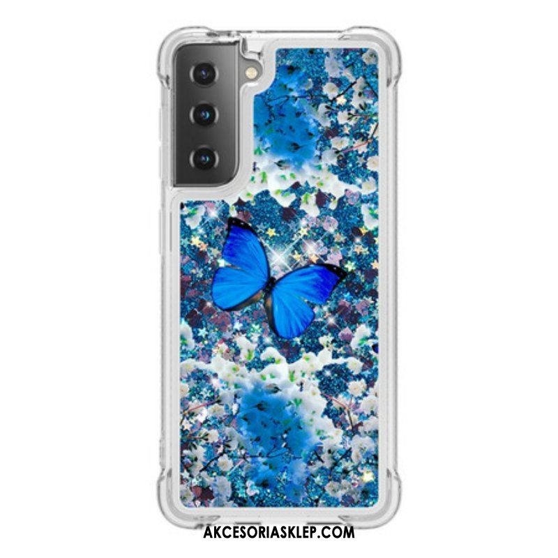 Futerały do Samsung Galaxy S21 5G Błyszczące Niebieskie Motyle
