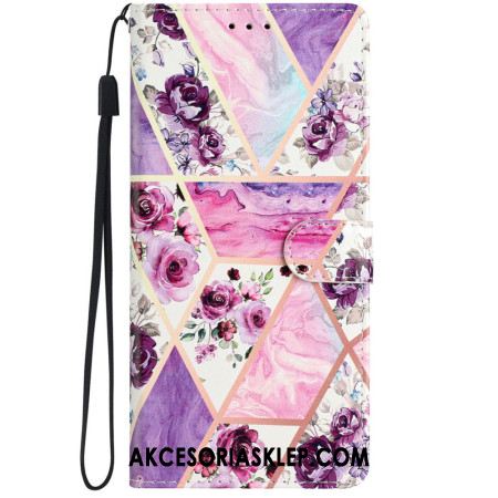 Obudowa iPhone 16 Pro Etui Na Telefon Fioletowe Kwiaty Z Paskiem