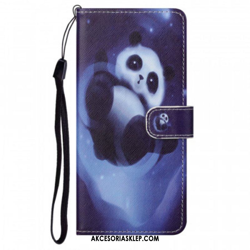 Skórzany Futerał do Moto G71 5G z Łańcuch Panda Space Ze Smyczą