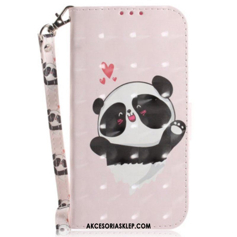 Skórzany Futerał do Oppo Reno 8 Panda Love Ze Smyczą