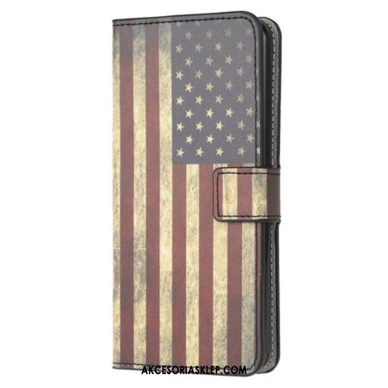 Skórzany Futerał do Samsung Galaxy M12 / A12 Flaga Ameryki