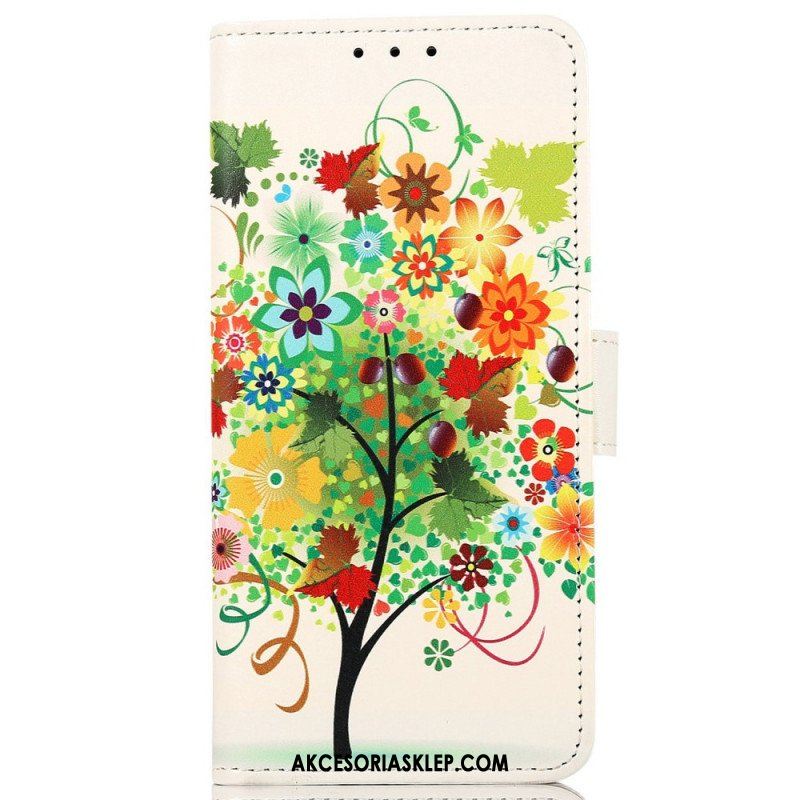 Skórzany Futerał do Samsung Galaxy M33 5G Kwitnące Drzewo