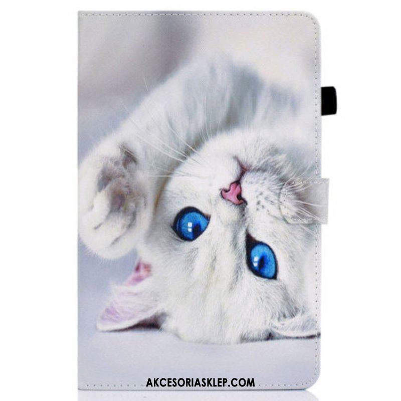 Skórzany Futerał do iPad 10.9" (2022) Biały Kot Z Niebieskimi Oczami
